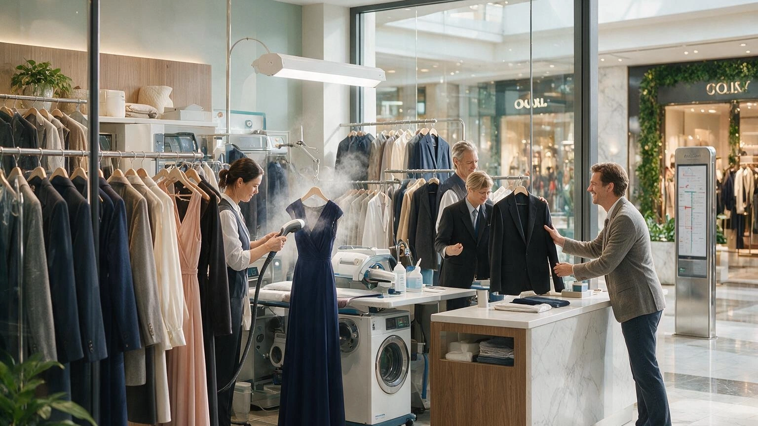 Modern dry cleaning store in Canberra Centre with expert garment care and clothing display.